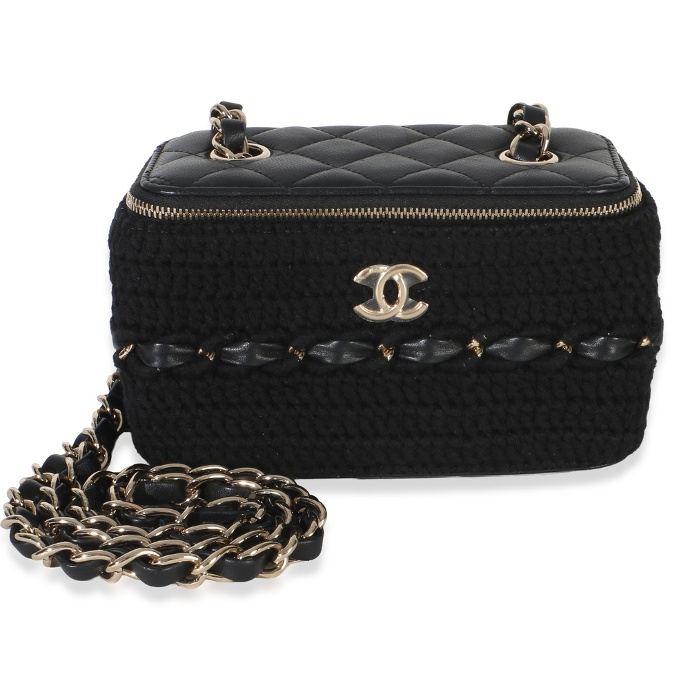 Chanel Black Quilted Lambskin Crochet Small Vanity Case With Chain